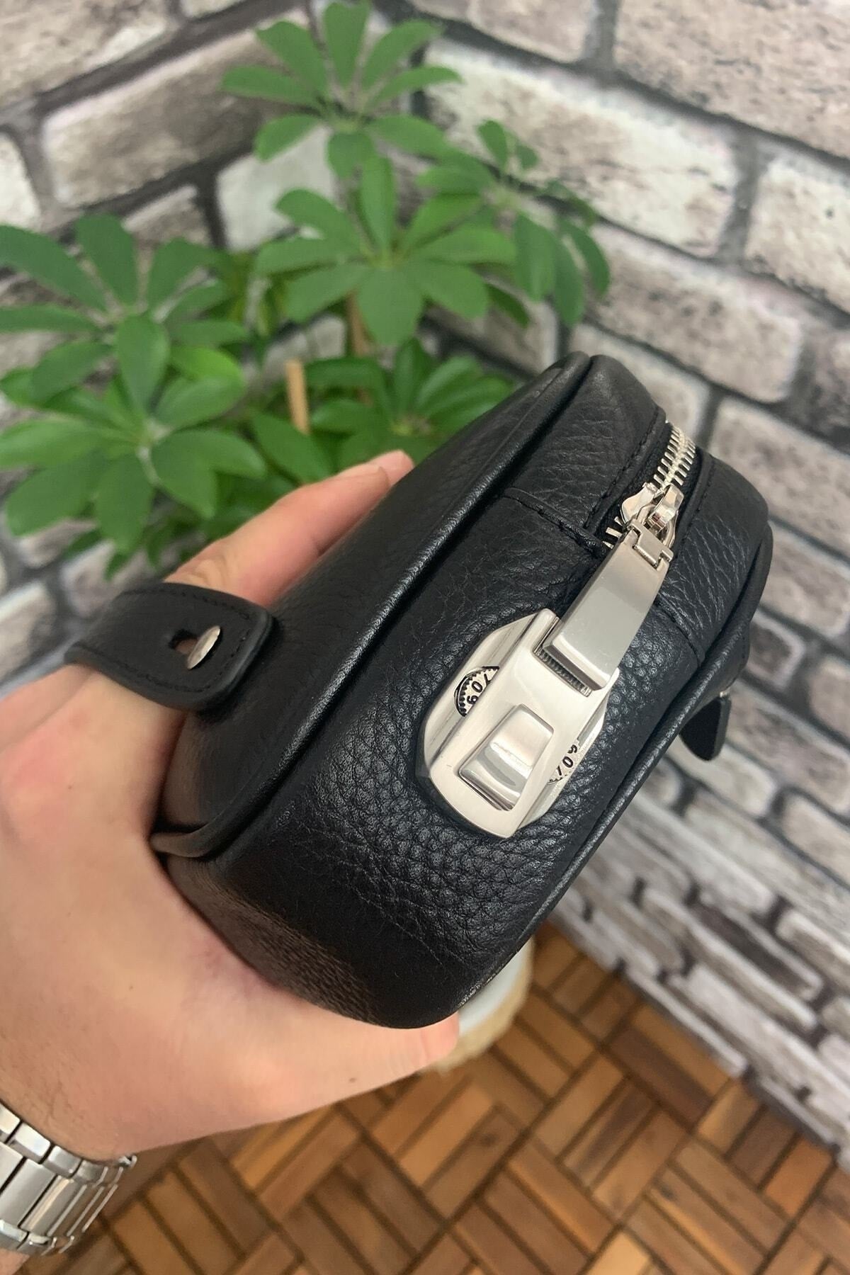 Black Leather Password Handbag