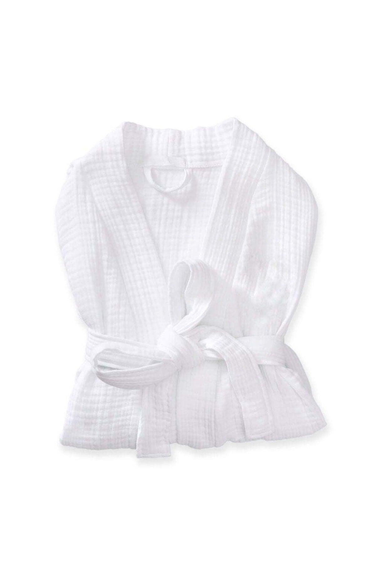 100% Cotton 4 Layer Muslin Unisex Bathrobe - Dressing Gown White - Swordslife