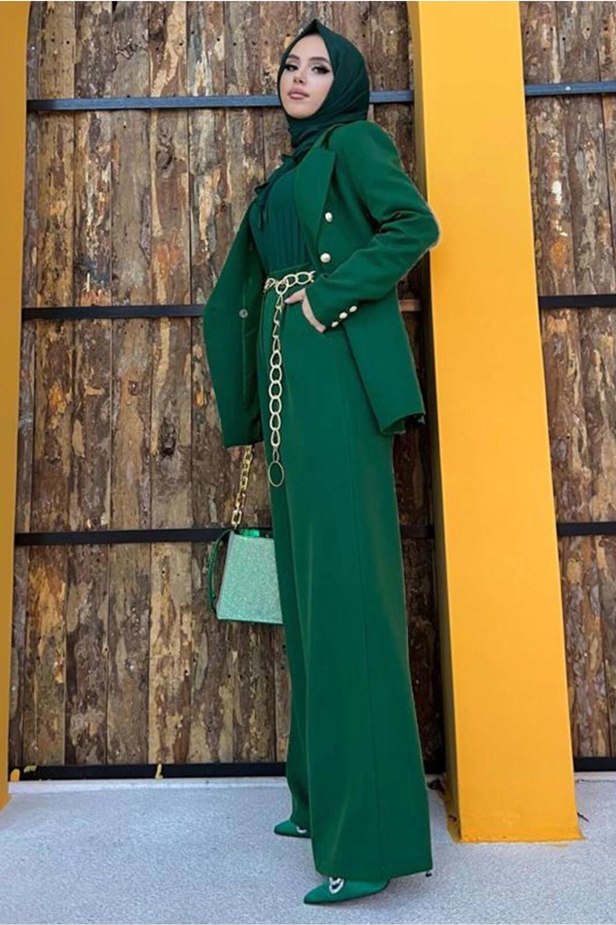 Women's Green (emerald) Classic Pants Suit T 2038 - Swordslife