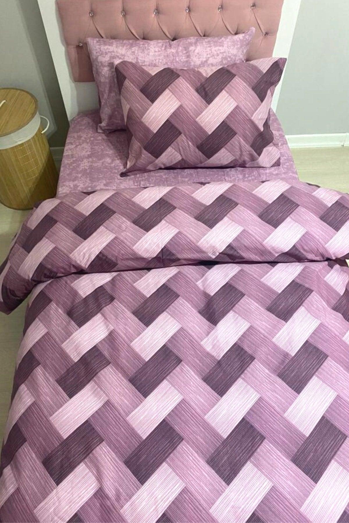 Zigzag Plum 4-Piece Elastic Bed Sheet Single (100X200 CM) Duvet Cover Set - Swordslife