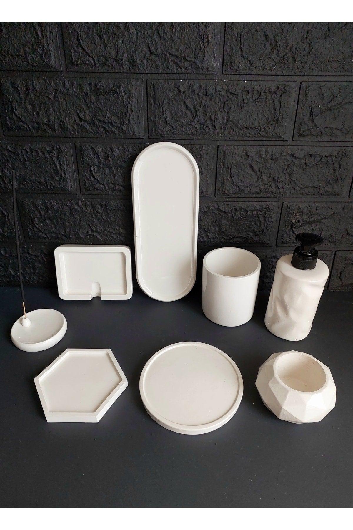 Concrete Bathroom And Home Decoration Set 8 Pieces - Swordslife