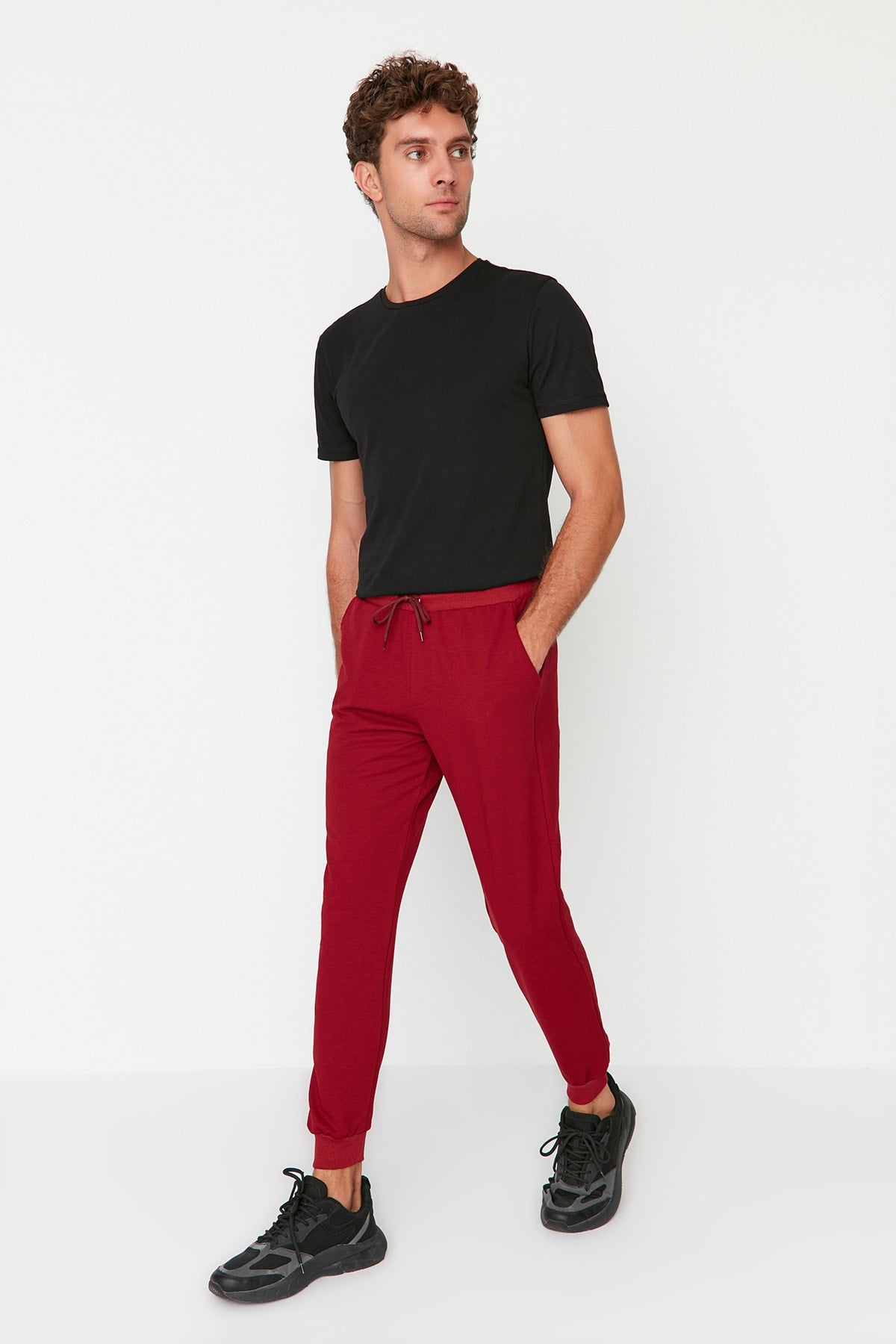 Claret Red Men's Basic Regular/Normal Cut Elastic Jogger Sweatpants TMNSS20EA0053