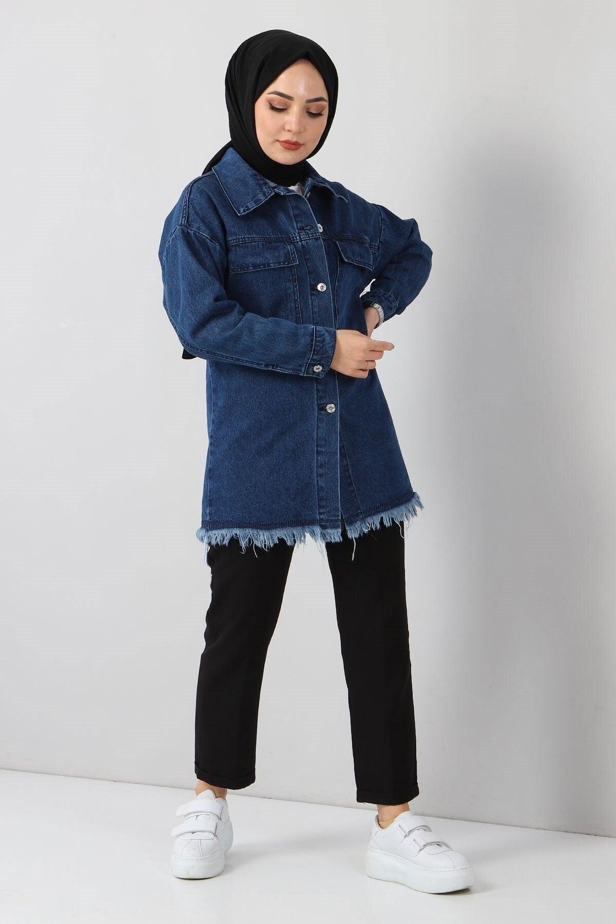 Tassel Detailed Denim Jacket Dark Denim 6011 - Swordslife