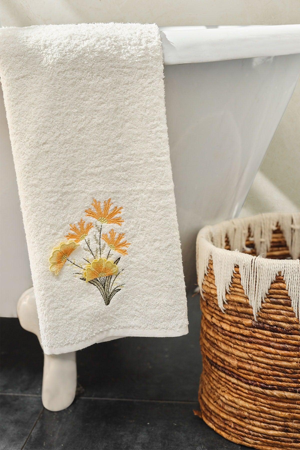 Yellow Offwhite Family Bathroom Set With Flower 3d Embroidery - Swordslife