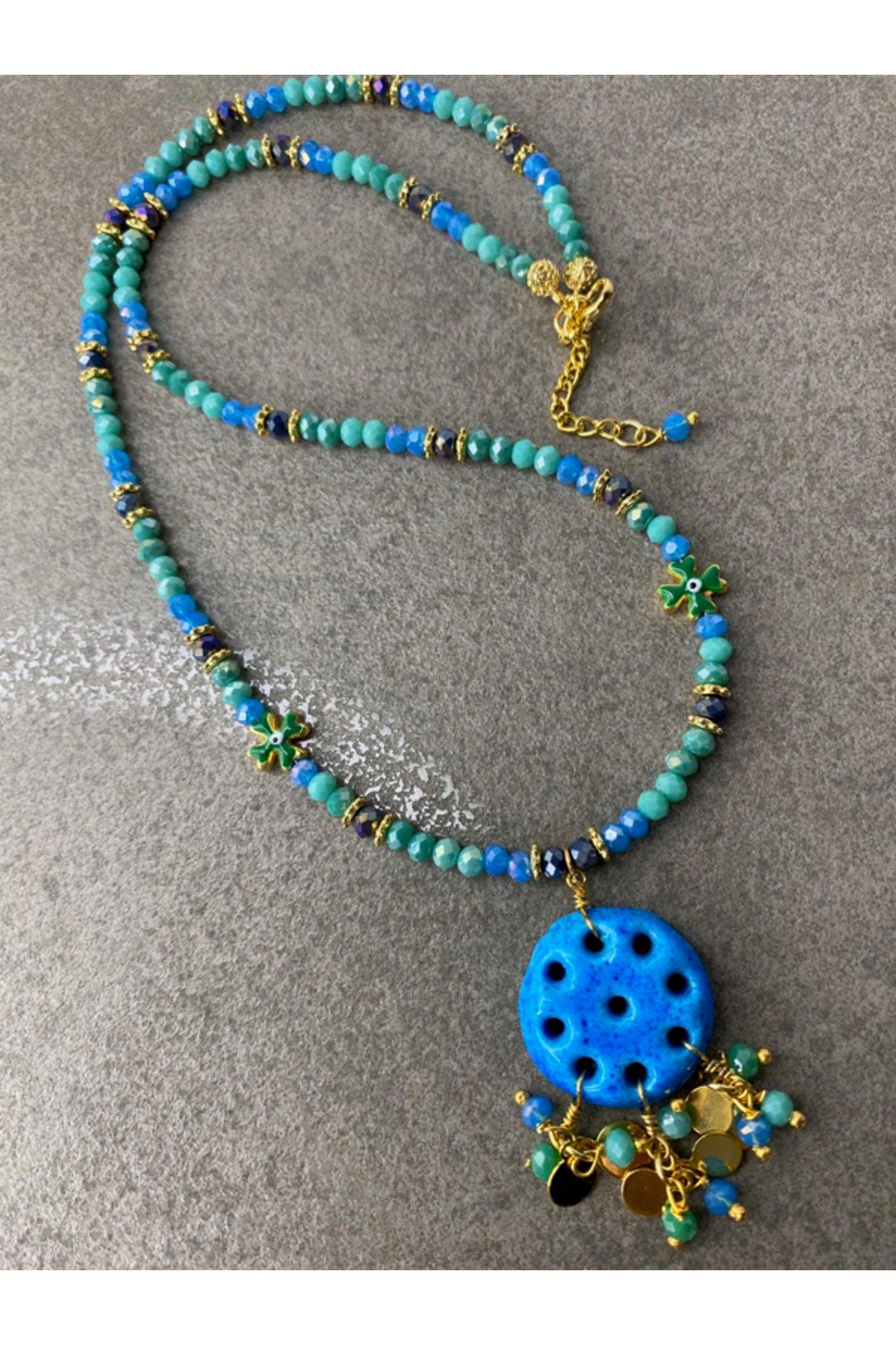 Assyrian Evil Eye Beaded Necklace with Clover - Swordslife