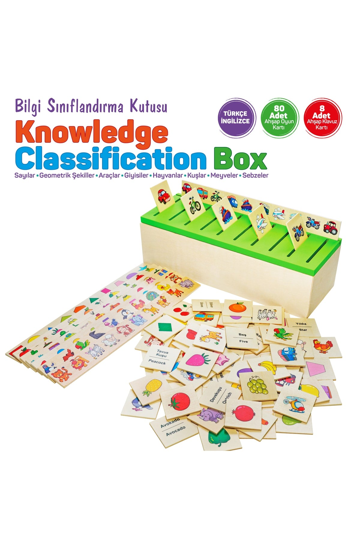 Wooden Knowledge Classification Box Educational Loop Toy 88 Pieces Knowledge Classification Box