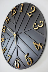 - Diagonal Lines - Black & Gold - 50cm Wall Clock