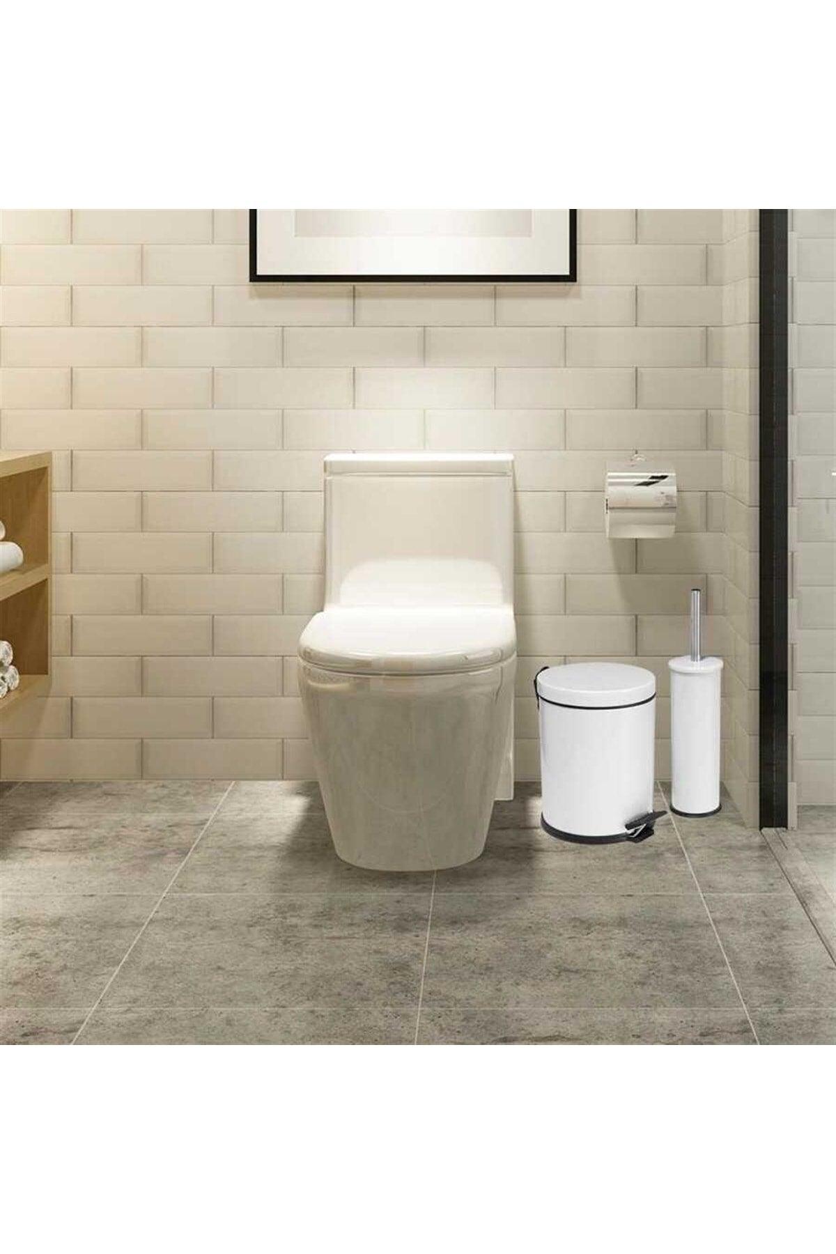 5 Lt Elite Series 2 Pcs Bathroom Set Stainless Color Pedal White Dustbin - Swordslife