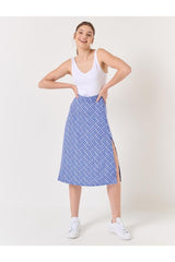 Cobalt High Waist Patterned Midi Skirt - Swordslife