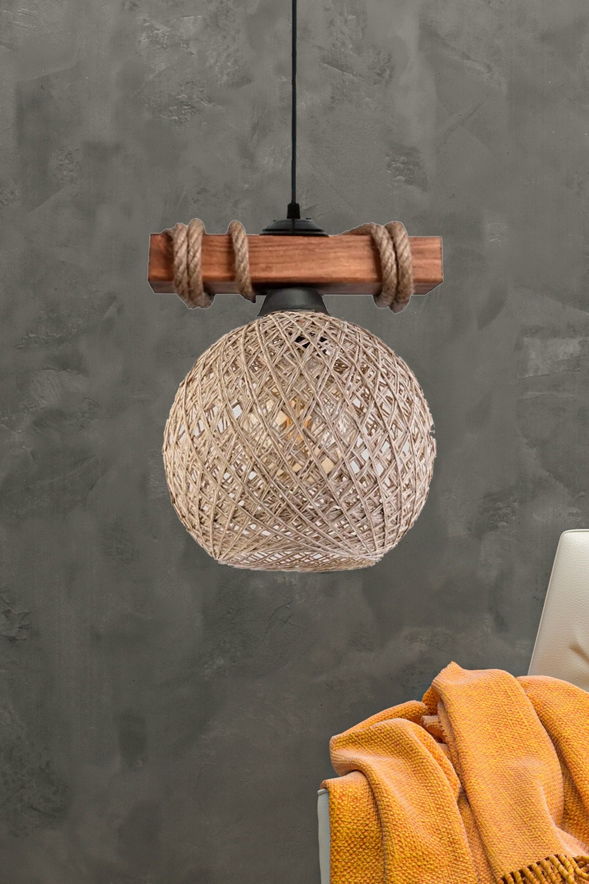 Wooden Rope Balle Jute Globe Ball Single Pendant Lamp Chandelier