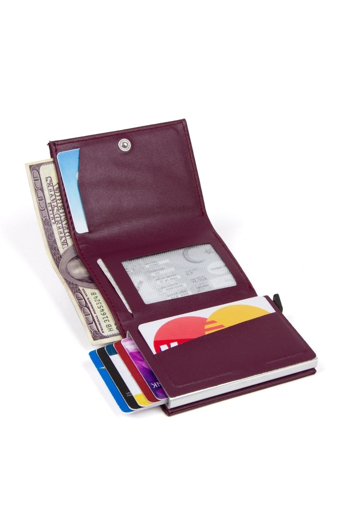 Unisex Leather Aluminum Mechanism Sliding Card Holder Wallet With Paper Money Compartment (7,5X10CM)