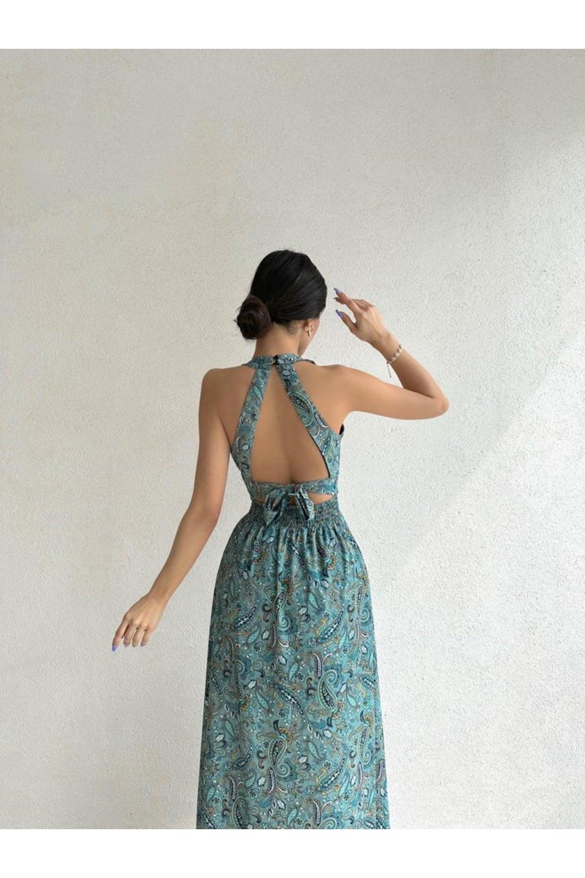 Shawl Patterned Backless Dress - Swordslife