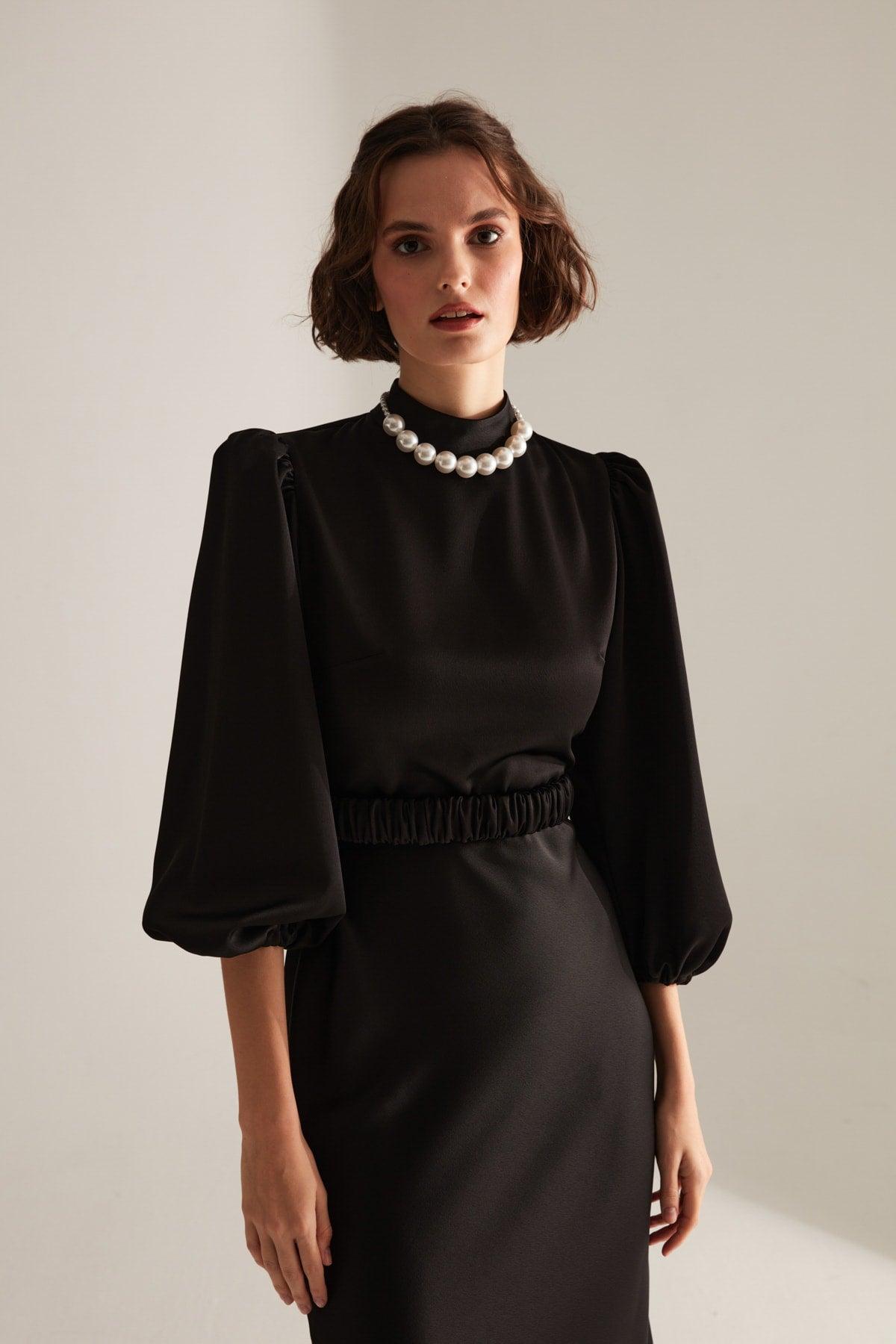 Berthe Judge Collar Black Long Engagement Dress - Swordslife