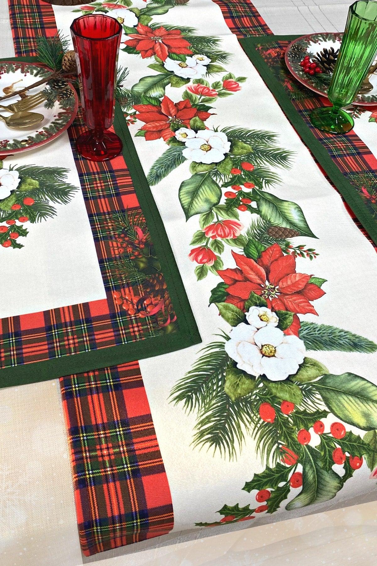 Christmas Christmas Themed 45x145 Cm Royal Plaid Floral Runner - Swordslife