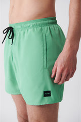 Men's Light Green Quick Dry Standard Size Straight Swimwear Marine Shorts E003801