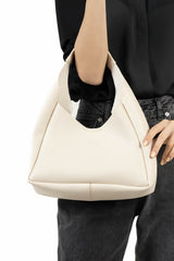 Cream Shk19 Faux Leather Women's Hand And Shoulder Bag With Zippered Interior Compartment Wallet E:33 L:15 W:10 Cm