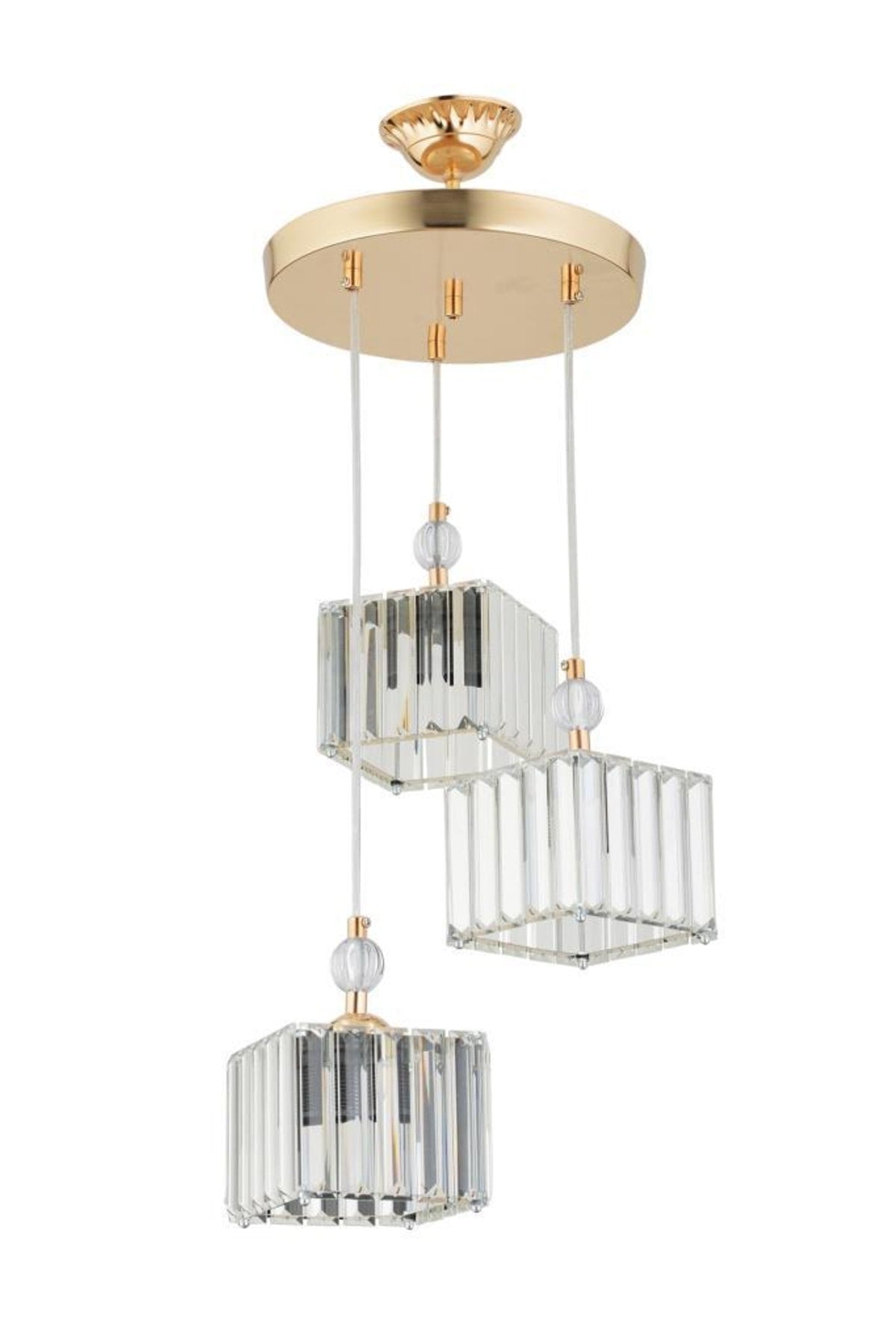 Maya 3-Piece Gold K-10 Crystal Stone Chandelier