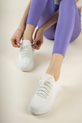 Women's White Knitwear Sneaker - Swordslife