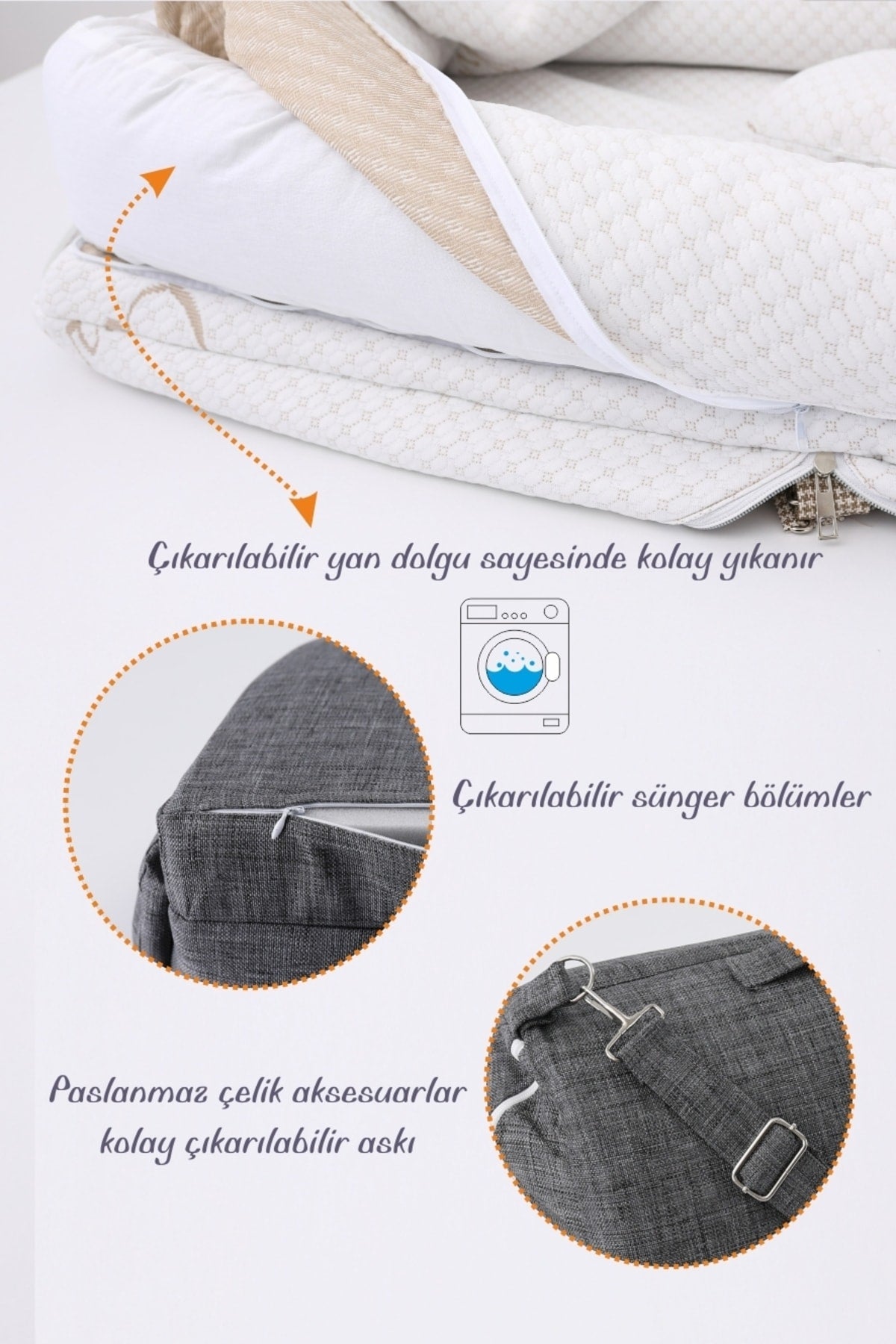 Portable Original Reflux Mattress, Pillow, Babynest, Mommy Bag with Bag - Anthracite