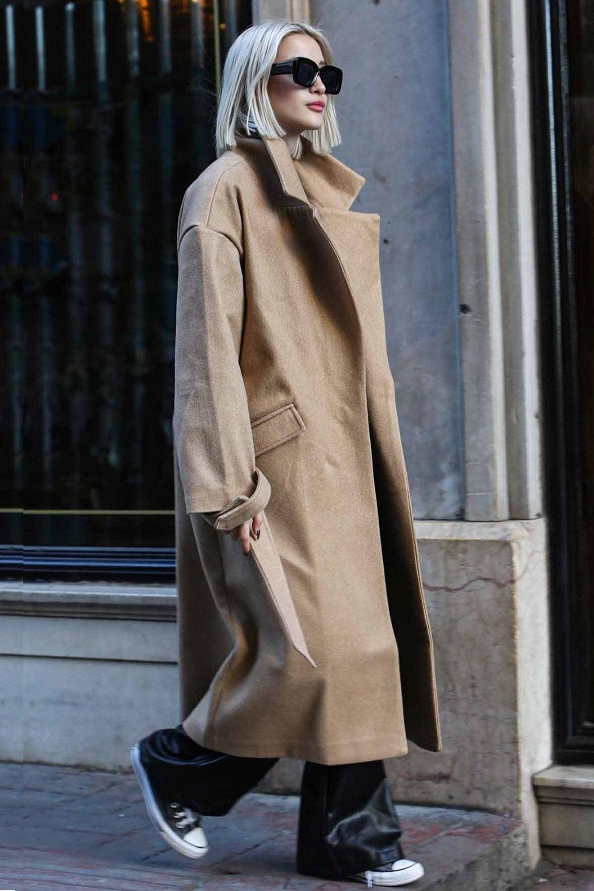 Brown Oversize Long Women's Coat Mg1584 - Swordslife