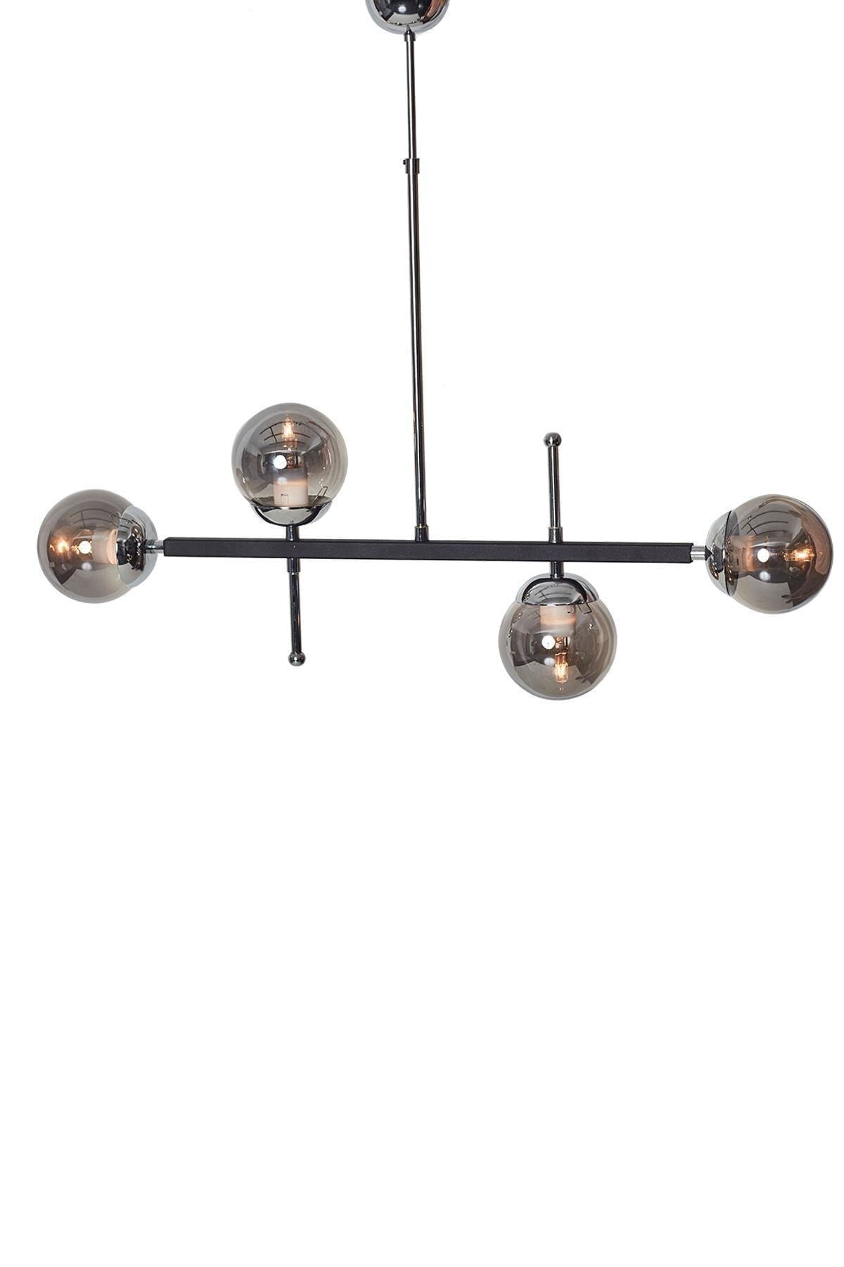 Optical 4-Piece Chrome Black Metal Body Smoked Glass Design Luxury Pendant Lamp Chandelier