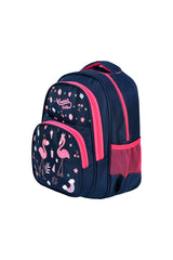 Licensed Navy Blue Flamingo Patterned Primary School Bag And Lunch Box Oval Laser Print