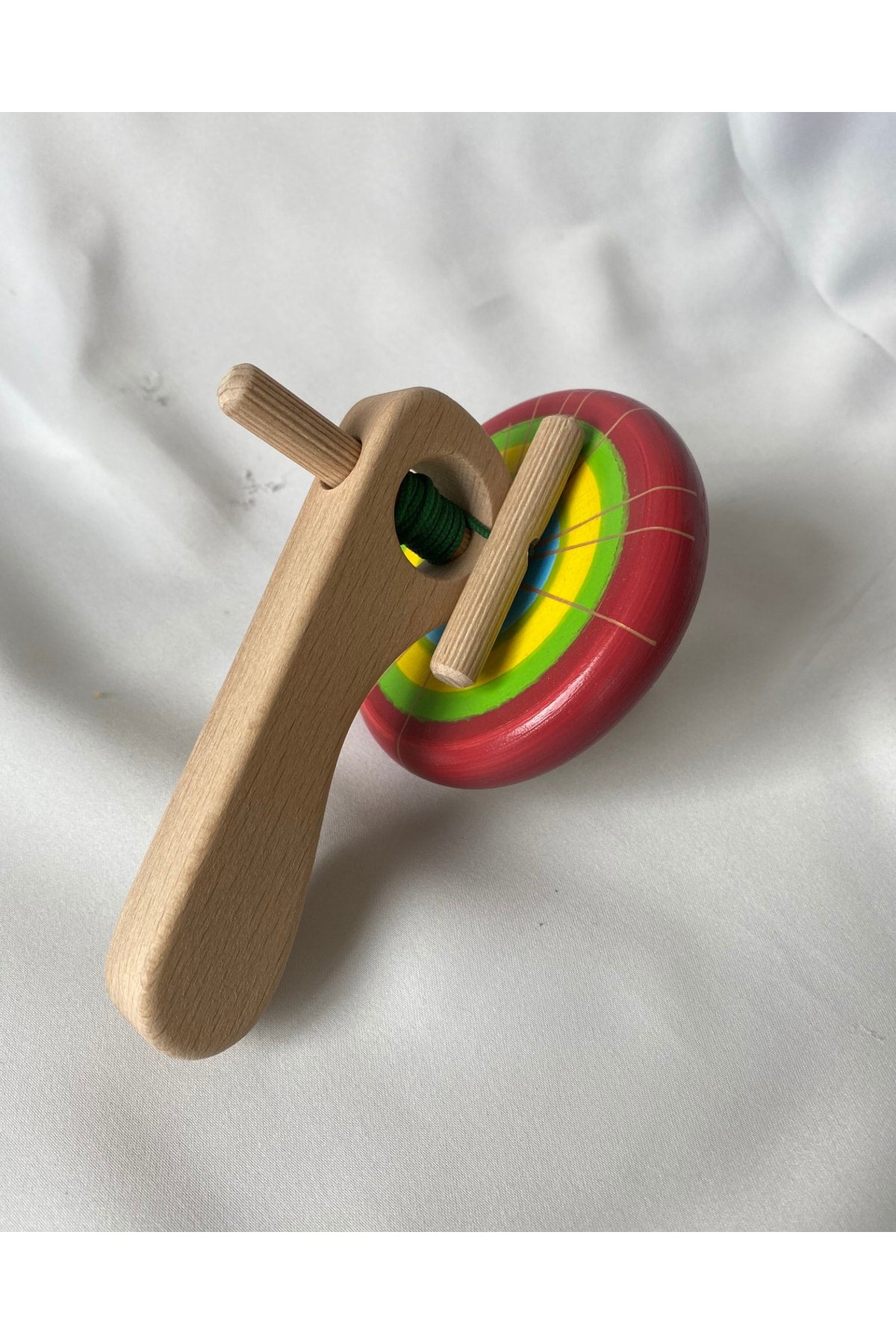 Wooden Pull Throw Spinning Top Colorful Patterned Drawstring Spinning Top Natural Wooden Toy