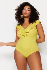 Oil Green Ruffle Detailed Swimsuit TBBSS22MA0299 - Swordslife