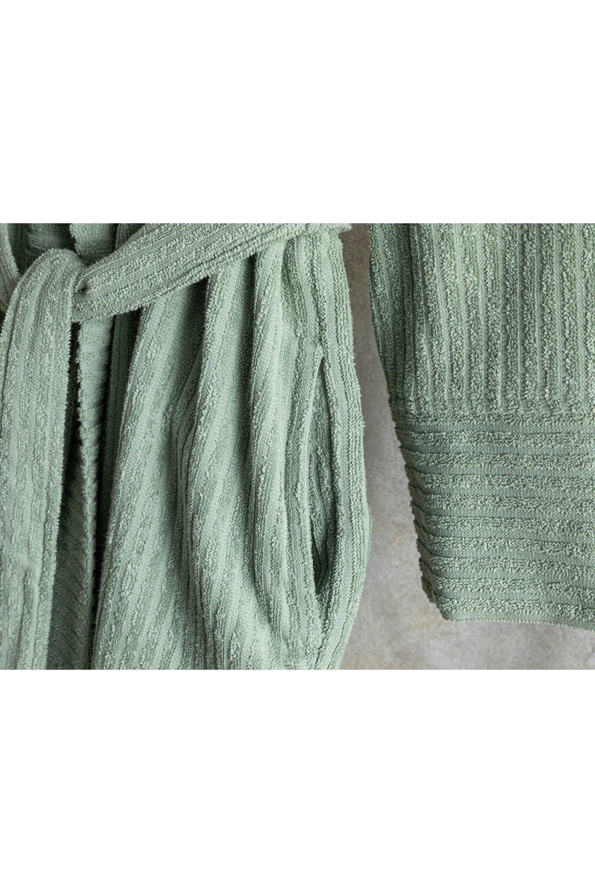 Stripe Cotton Corded Bathrobe Sm Water Green - Swordslife