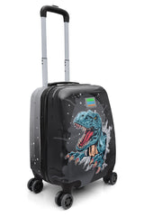 Kids Dark Gray Black Dinosaur Patterned Suitcase 16757