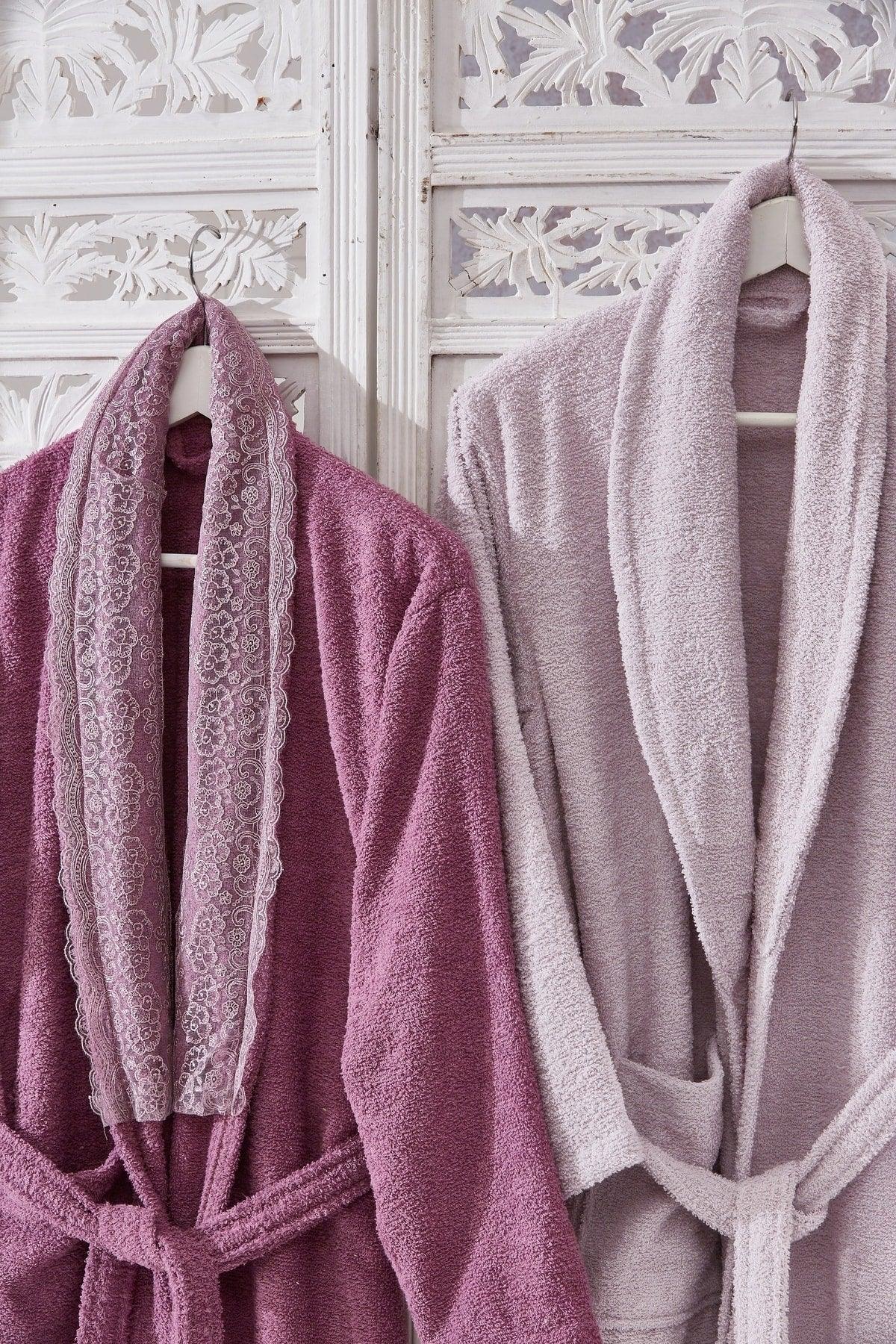 Family Lace Purple & Lilac Family Bathrobe Set 6 Pieces Dowry Women Men Bathrobes Bath Towel Set - Swordslife