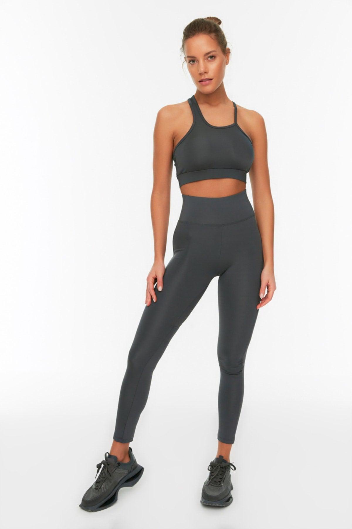 Dark Anthracite Full Length Sports Tights with Push-Up TWOAW21TA0030 - Swordslife