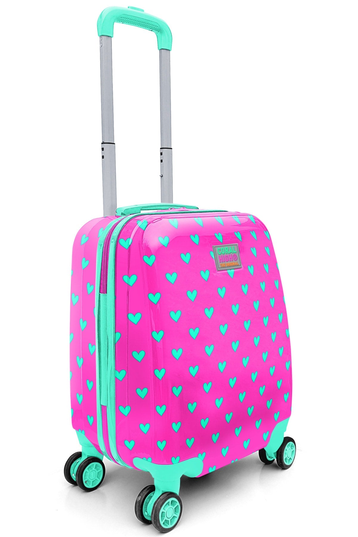 Kids Neon Pink Water Green Heart Patterned Luggage 16715