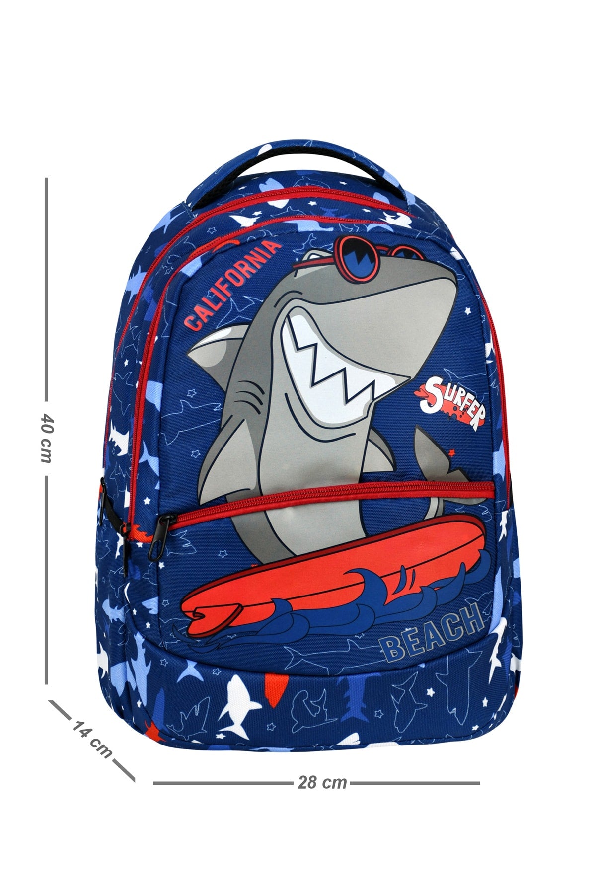 3-pack Primary School Shark Patterned School Bag With Food And Pencil Holder For Boys