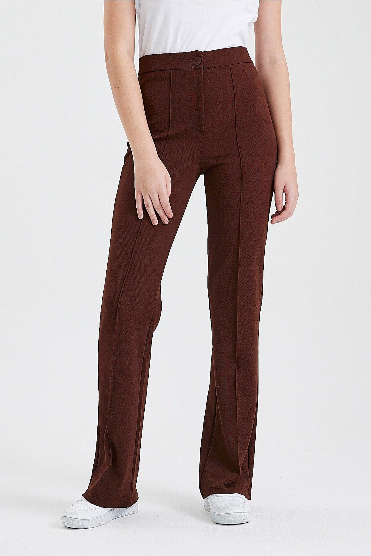 Women's Brown High Waist Gatherer Flared Trousers Palazzo Trousers - Swordslife