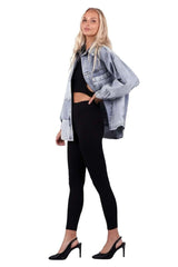 Multicolored Pocket And Long Sleeve Classic Collar Oversize Jeans Women's Jacket Cotton - Swordslife