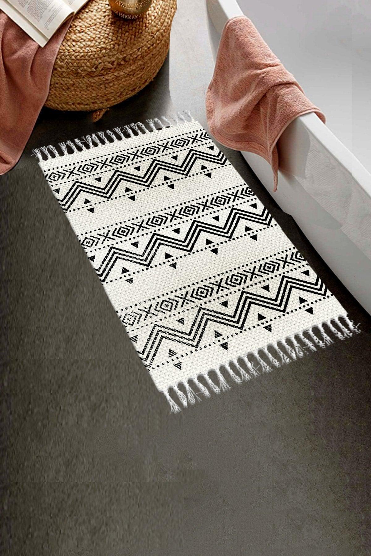 Else Patterned Washable Modern Single Bath Mat Carpet Vintage Woven Rug 50x80cm Byns-03 - Swordslife