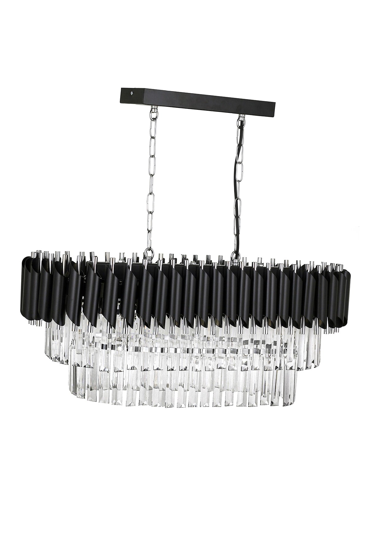 Palmira 75x35 Cm Crystal Stone Luxury Dining Table Chandelier Set of 6 - (BLACK-CHROME)