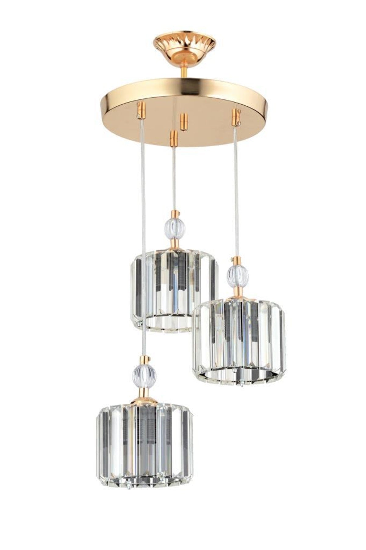 Maya 3-Piece Gold Y-10 Crystal Stone Chandelier