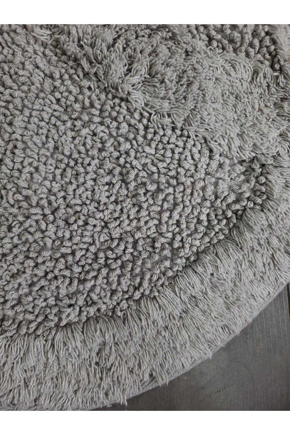 Daisy Gray Natural Cotton Bath Mat 100x100 Cm One Piece Tufting Woven Mat - Swordslife