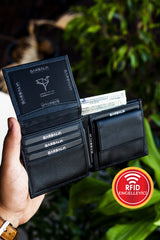 Jackson Genuine Leather Coin Holder Rfid Blocker Natural Black Wallet