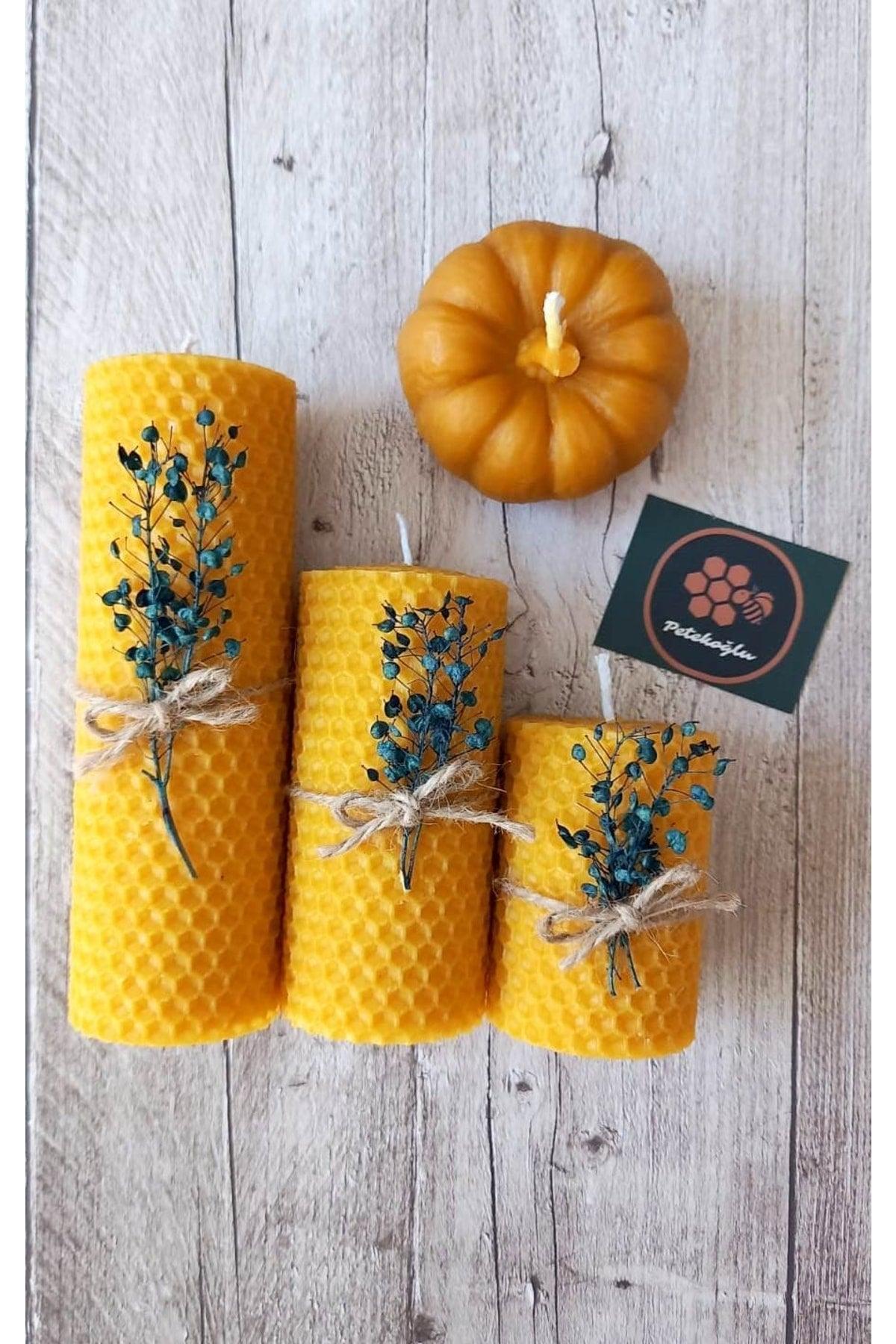 Decorative Natural Honeycomb Wax Candle Pumpkin Flower Set Beeswax Candle Gift - Swordslife