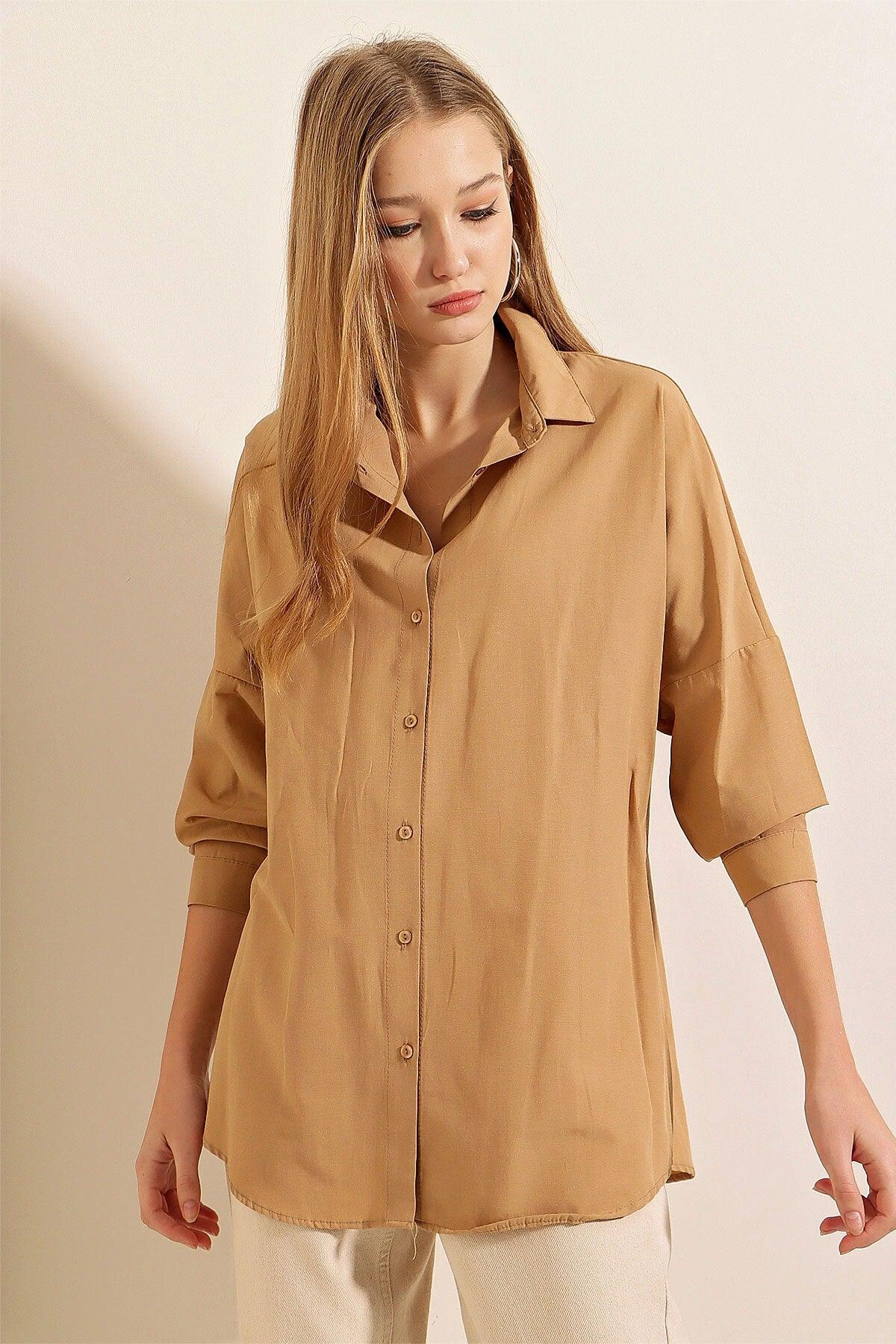 3900 Oversize Long Basic Shirt - Biscuit - Swordslife