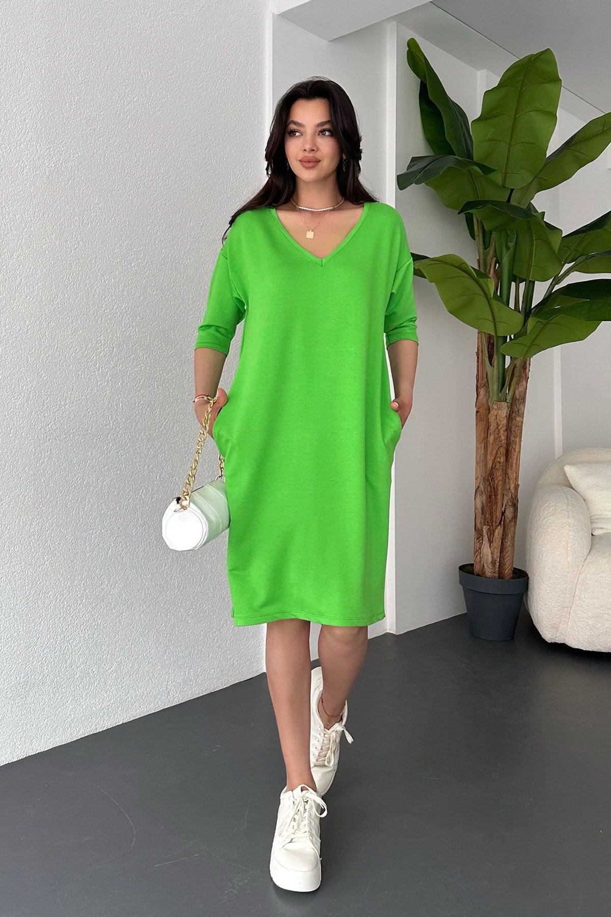 V Neck Midi Length Loose Dress - Swordslife