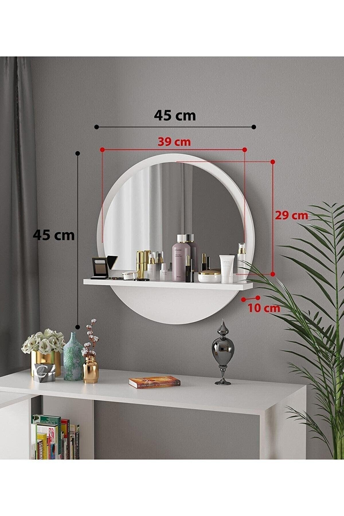 Keep 45 Cm White Decorative Round Shelf Mirror - Swordslife