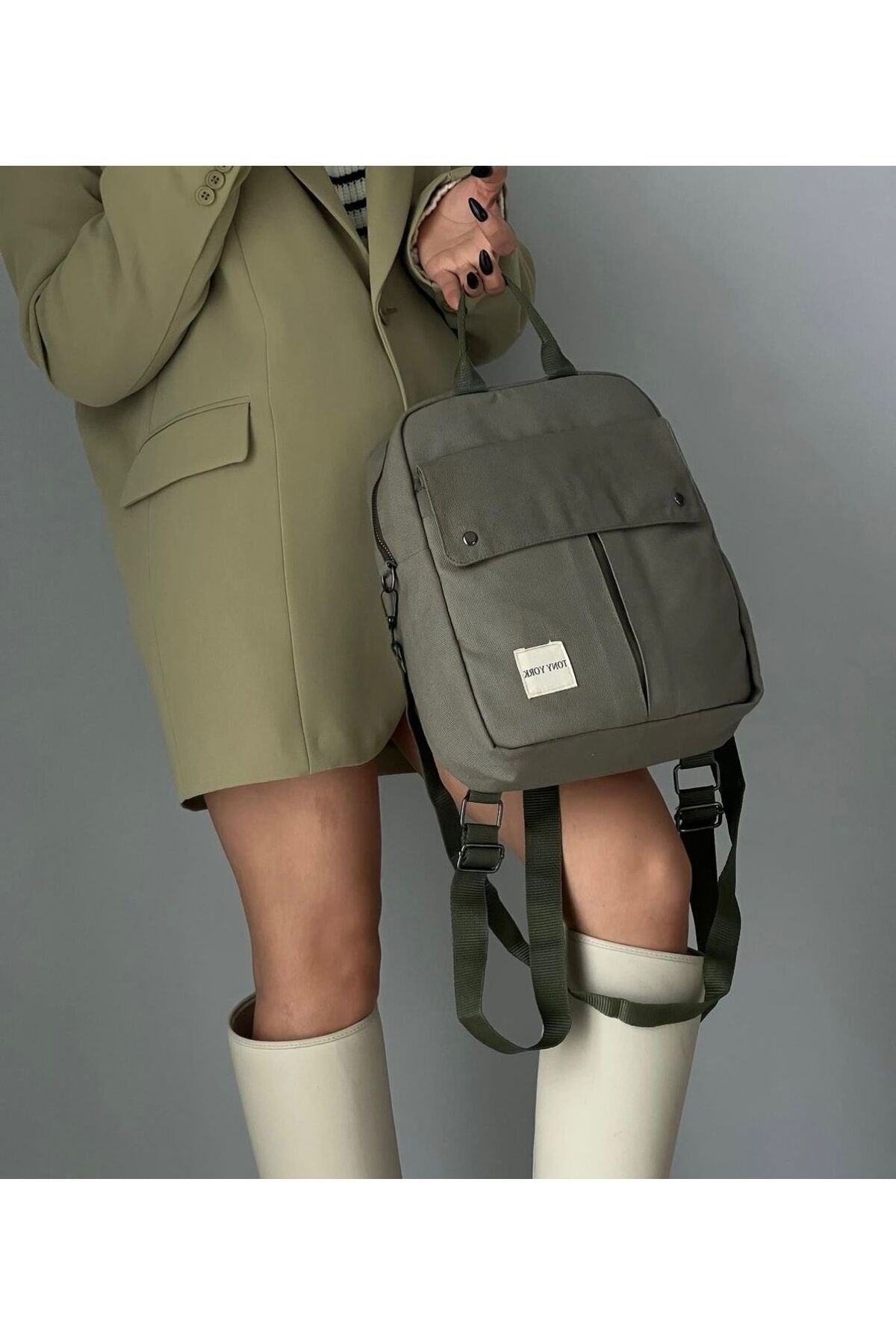 Unisex Khaki Organic Canvas Backpack And Arm Bag