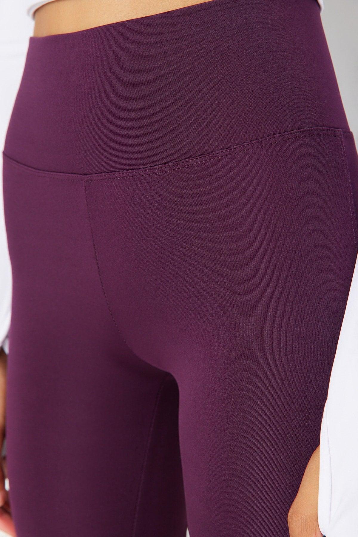 Plum Full Length Sports Leggings with Push-Up Feature TWOAW21TA0030 - Swordslife