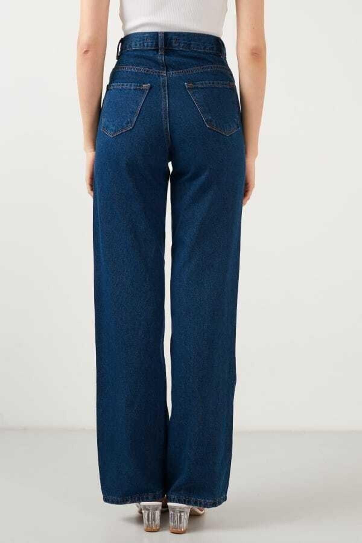 Mellon Dark Blue High Waist Wide Leg Lycra Soft Denim Trousers - Swordslife