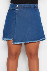 Dark Blue High Waist Skirt Tasseled Short Skirt TBBSS23AP00008 - Swordslife