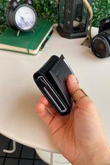 Pescol - Genuine Leather Black Smart Card Holder / Wallet with Rfid Protection Mechanism, Top Level Craftsmanship